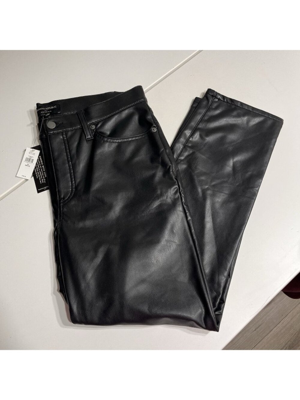 Banana Republic New Vegan Leather Pants Straight Leg High Rise Slim 31/12 Petite